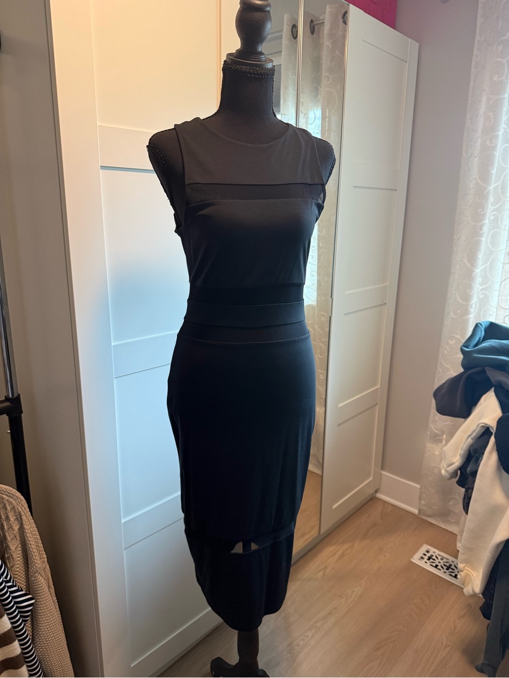 Express Black Sleeveless Midi Sheath Dress with Waist Panels